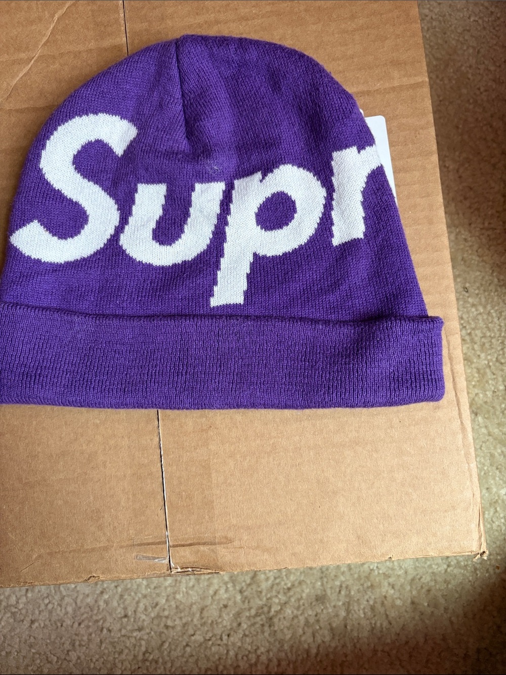 Supreme Purple Beanie with White Script
